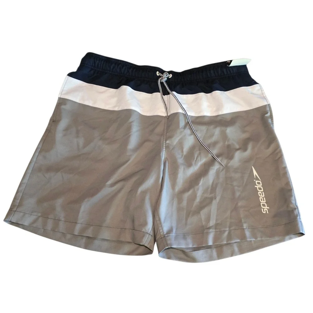Speedo Mens Swim‎ Trunks XXL Navy White Grey Colorblock UPF 50+ Board Shorts NEW